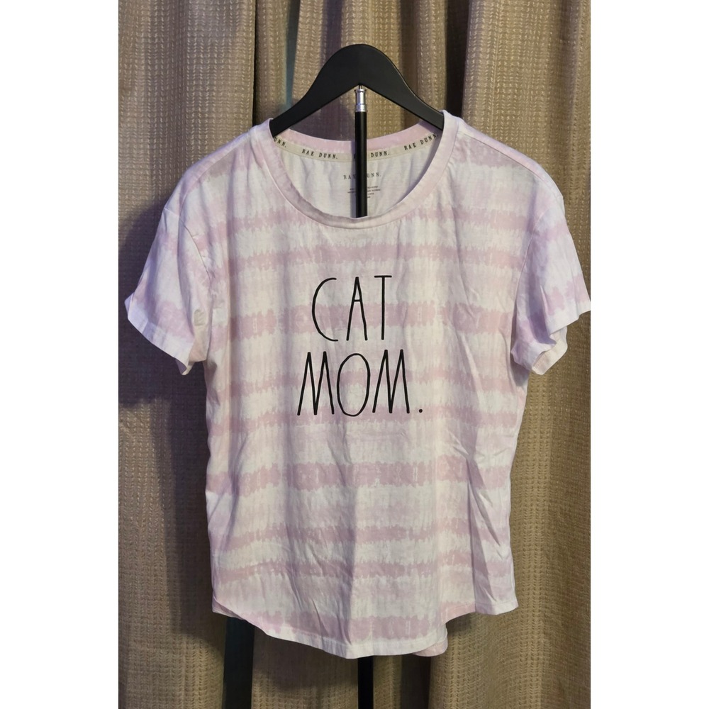 Rae Dunn Short Sleeve Cat Mom Graphic T-Shirt‎ Women's Size Large Pink White
